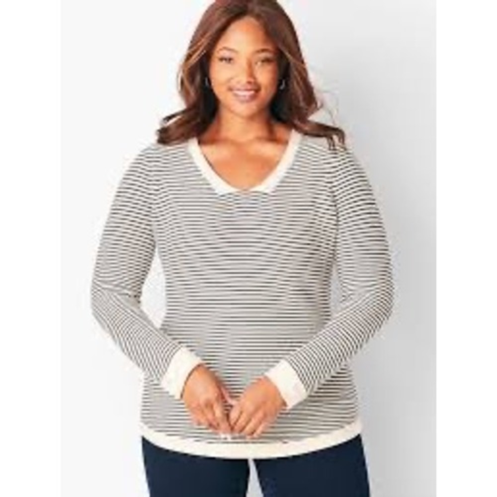 Talbots Woman Plus Size 3X‎ Striped V Neck Long Sleeve Knit Sweater Top
